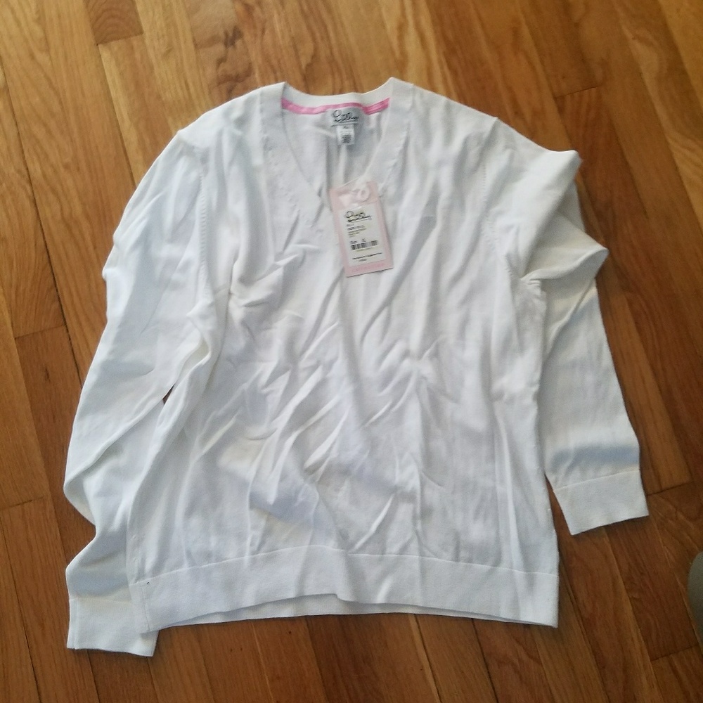 Lilly Pulitzer white vneck sweater. Sz xl